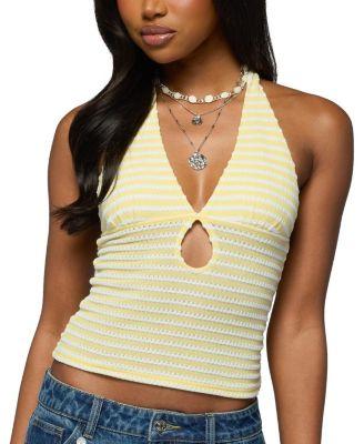 Maylah Keyhole Striped Textured Halter Top by EDIKTED