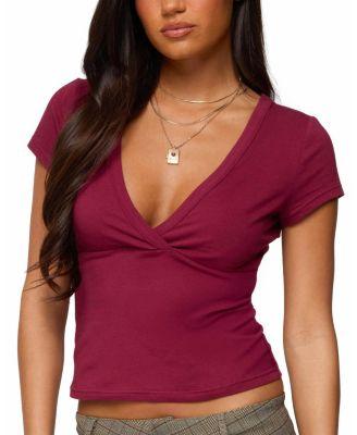 Merinda V Neck T Shirt by EDIKTED