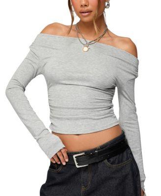 Milane Ruched Off Shoulder Ribbed Top by EDIKTED