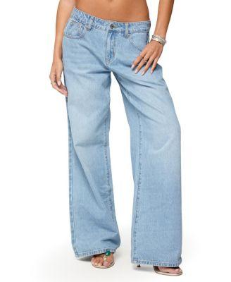 Mirra Embroidered Flower Low Rise Light Rinse Jeans by EDIKTED