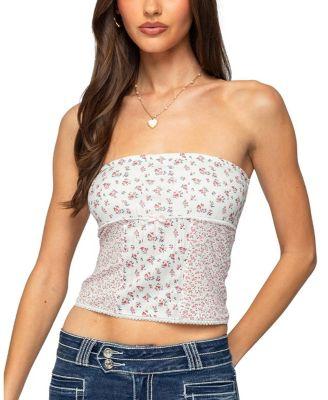Mixed Floral Pointelle Tube Top by EDIKTED