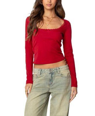 Mora Lace Trim Ribbed T Shirt by EDIKTED