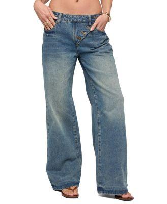 Moxlan Slanted Button Low Rise Baggy Jeans by EDIKTED