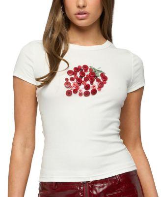 My Sweet Strawberry Button T Shirt by EDIKTED