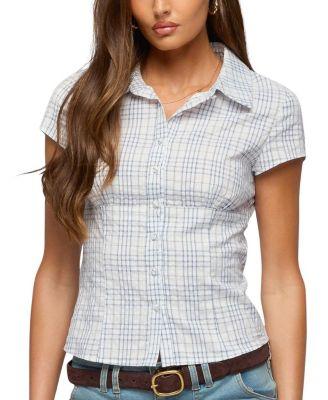 Naiah Plaid Tailored Button Up Shirt by EDIKTED