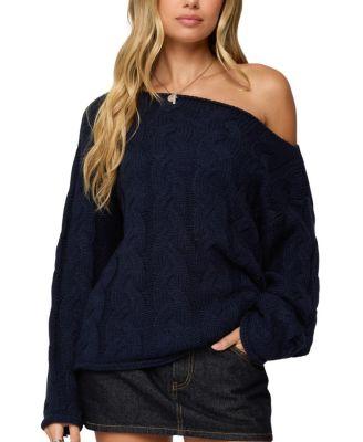Nellie Off Shoulder Cable Knit Sweater by EDIKTED
