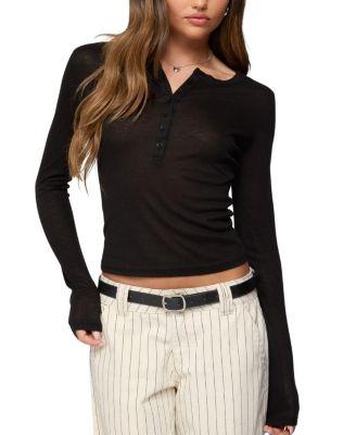 Nettie Ribbed Henley Top by EDIKTED