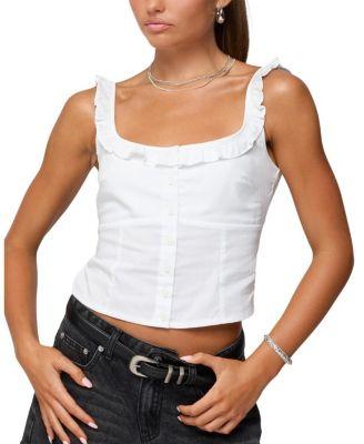 Noga Ruffle Woven Button Up Top by EDIKTED