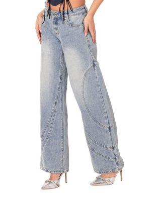 Oaklynn Stitch Detail Low Rise Jeans in Light Blue by EDIKTED