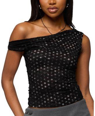 Off Shoulder Lace Polka Dot Top by EDIKTED