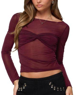 Oona Sheer Gathered Long Sleeve Top by EDIKTED