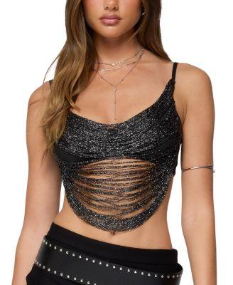 Ora Metallic Fringed Bra Top by EDIKTED