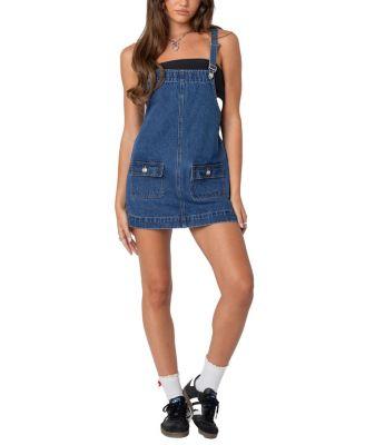 Overall Denim Mini Dress by EDIKTED