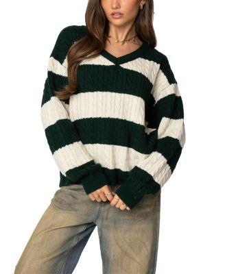 Oversized Striped Cable Knit Sweater by EDIKTED