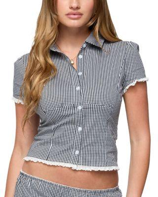 Paige Gingham Tailored Button Up Shirt by EDIKTED