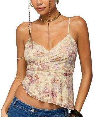 Paisley Asymmetric Ruched Wrap Top by EDIKTED
