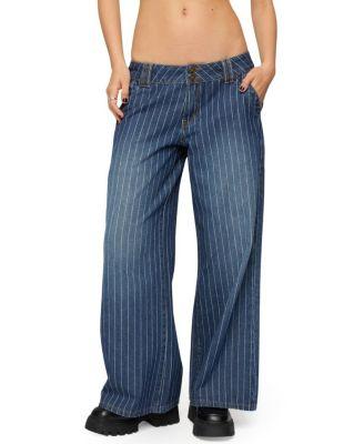 Petite Cory Striped Low Rise Dark Rinse Wash Jeans by EDIKTED