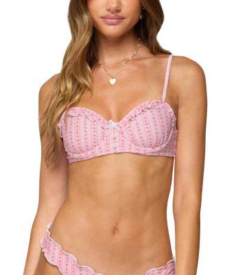 Pip Striped Ruffle Cupped Bikini Top by EDIKTED