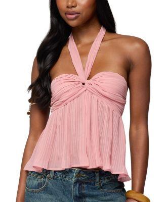 Pleated Chiffon Babydoll Halter Top by EDIKTED