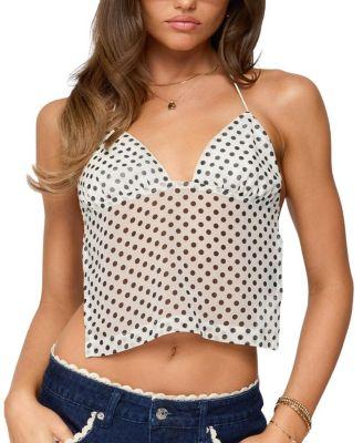 Polka Dot Backless Chiffon Top by EDIKTED