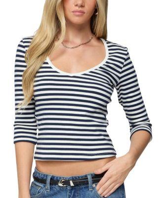 Poppie Striped V Neck Top by EDIKTED