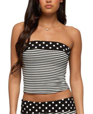 Presley Stripe & Polka Dot Foldover Tube Top by EDIKTED