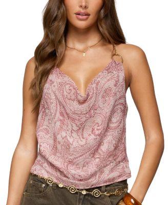 Printed Halter Chain Cowl Neck Top by EDIKTED
