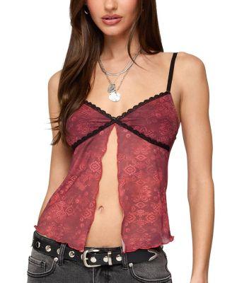 Printed Mesh Split Front Top by EDIKTED