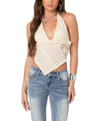 Quinta Lacey Asymmetric Halter Top by EDIKTED