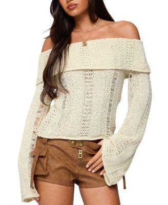 Renna Distressed Fold Over Knit Top by EDIKTED