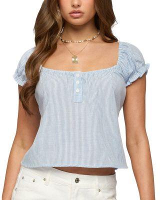 Rhory Pinstripe Babydoll Top by EDIKTED