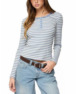 Roma Striped Henley Top by EDIKTED