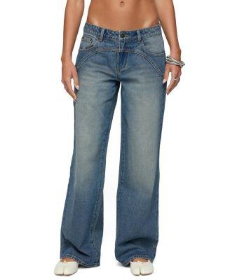 Ronny Curved Stitch Low Rise Blue-Washed Jeans by EDIKTED