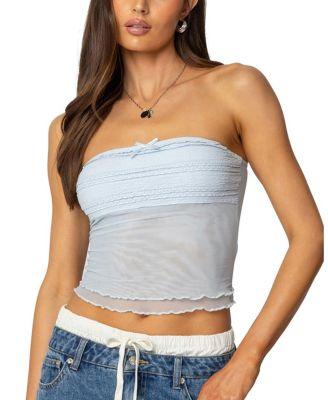 Rori Ruffle Knit Sheer Mesh Top by EDIKTED