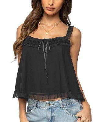 Ruffle Mesh Babydoll Tank Top by EDIKTED