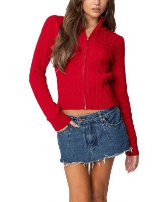 Ryn Zip Up Cable Knit Cardigan by EDIKTED