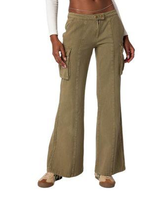 Sabri Low Rise Flared Cargo Jeans in Olive by EDIKTED
