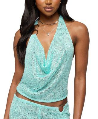Sarina Sequin Knit Backless Halter Top by EDIKTED