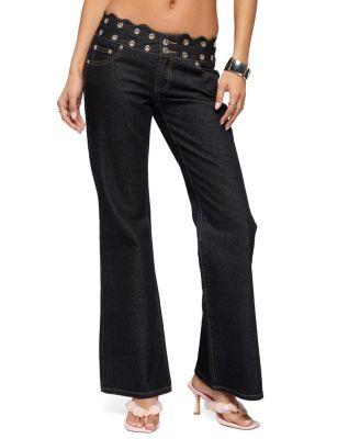 Scalloped Grommet Low Rise Bootcut Jeans by EDIKTED