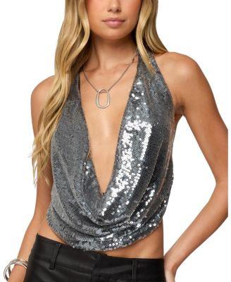 Sequin Backless Halter Neck Top by EDIKTED
