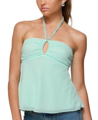 Sequin Chiffon Keyhole Halter Top by EDIKTED