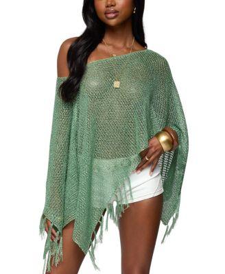 Sequin Fringe Knit Poncho by EDIKTED