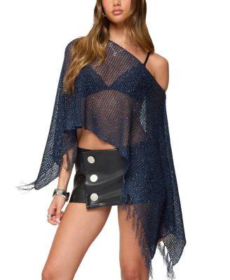 Sequin Fringe Knit Poncho by EDIKTED