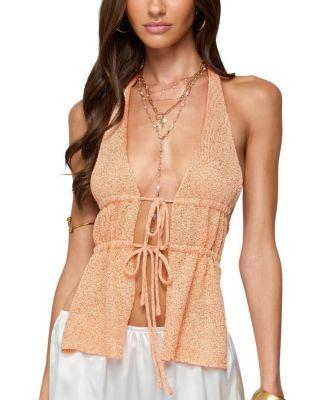 Sequin Knit Split Front Backless Top by EDIKTED