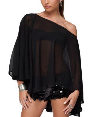 Sheer Chiffon Asymmetric Poncho by EDIKTED