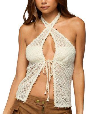 Sheer Net Sequin Split Front Top by EDIKTED