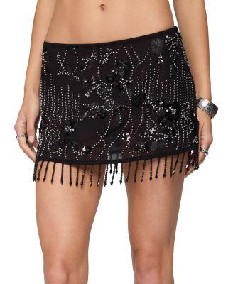 Sheer Sequin Bead Fringed Mini Skirt by EDIKTED