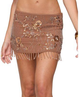 Sheer Sequin Bead Fringed Mini Skirt by EDIKTED