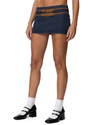 Sky Double Buckle Denim Mini Skort by EDIKTED