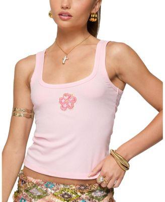Steffy Beaded Flower Ribbed Top by EDIKTED